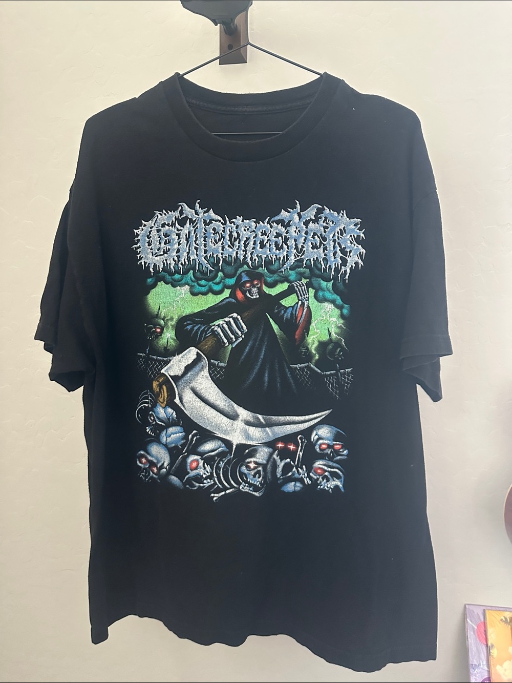 Men's Black Grim Reaper Graphic Tee with Green Accents